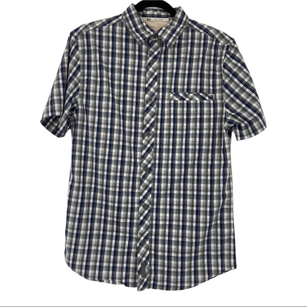 Banded Plaid Short Sleeve Button Up Shirt Small